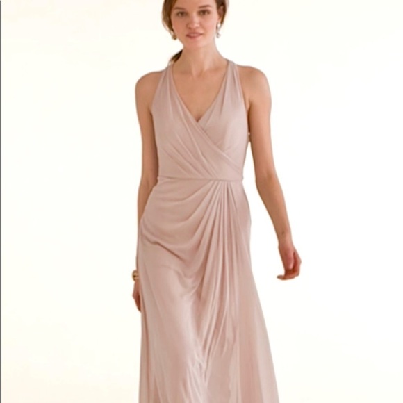 DAVID’S BRIDAL Extra Length Mesh T-strap Back Halter maxi blush dress women’s 6 - Picture 1 of 11